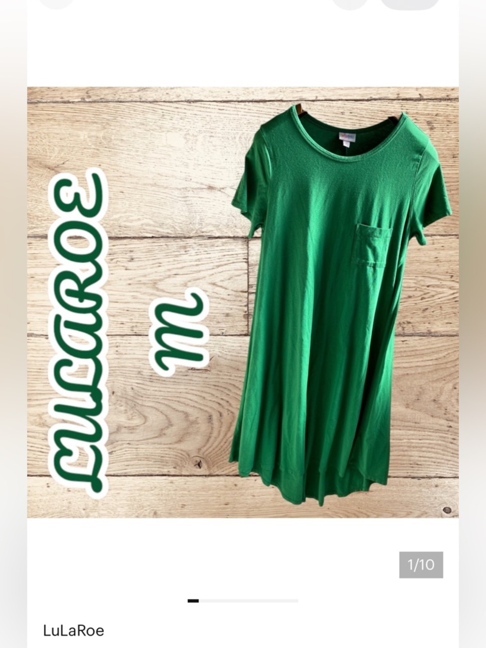💚 LULAROE GREEN DRESS SZ M HI LOW SHORT SLEEVES, POCKETS/STRETCHY BARELY WORN